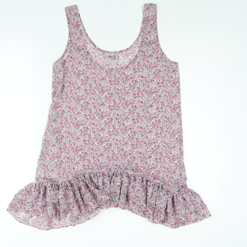 Cotton On Womens Pink Floral Polyester Camisole Blouse Size M Scoop Neck - Frill Semi Sheer
