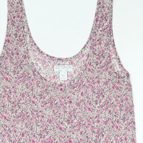 Cotton On Womens Pink Floral Polyester Camisole Blouse Size M Scoop Neck - Frill Semi Sheer