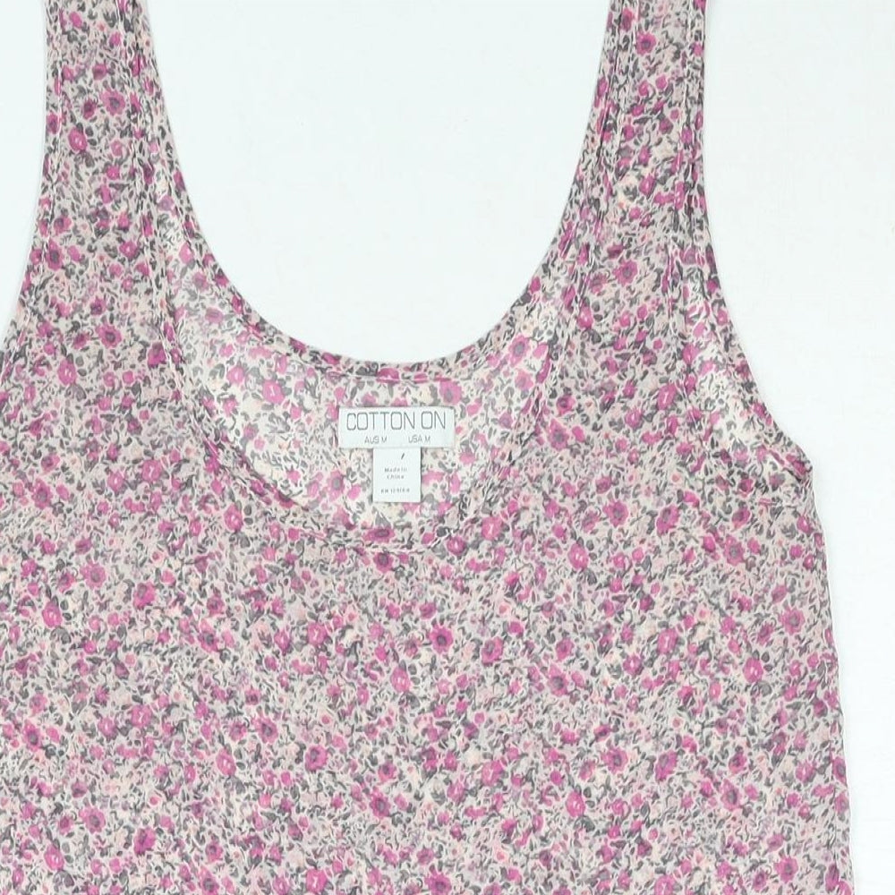 Cotton On Womens Pink Floral Polyester Camisole Blouse Size M Scoop Neck - Frill Semi Sheer