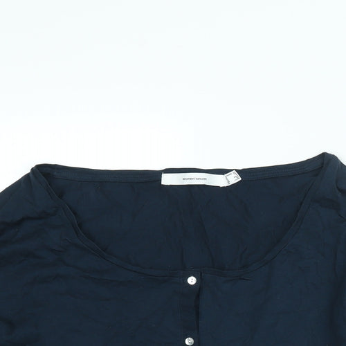 Women'secret Womens Blue Viscose Basic Button-Up Size 2XL Round Neck - Drawstring Detail