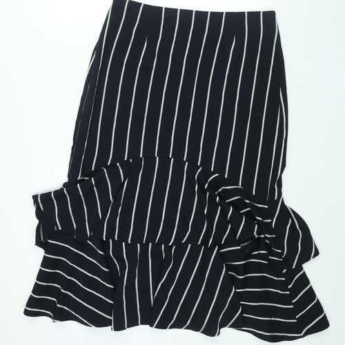 Marks and Spencer Womens Blue Striped Polyester Trumpet Skirt Size 14 Zip - Frill