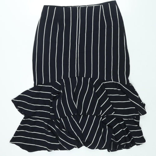 Marks and Spencer Womens Blue Striped Polyester Trumpet Skirt Size 14 Zip - Frill