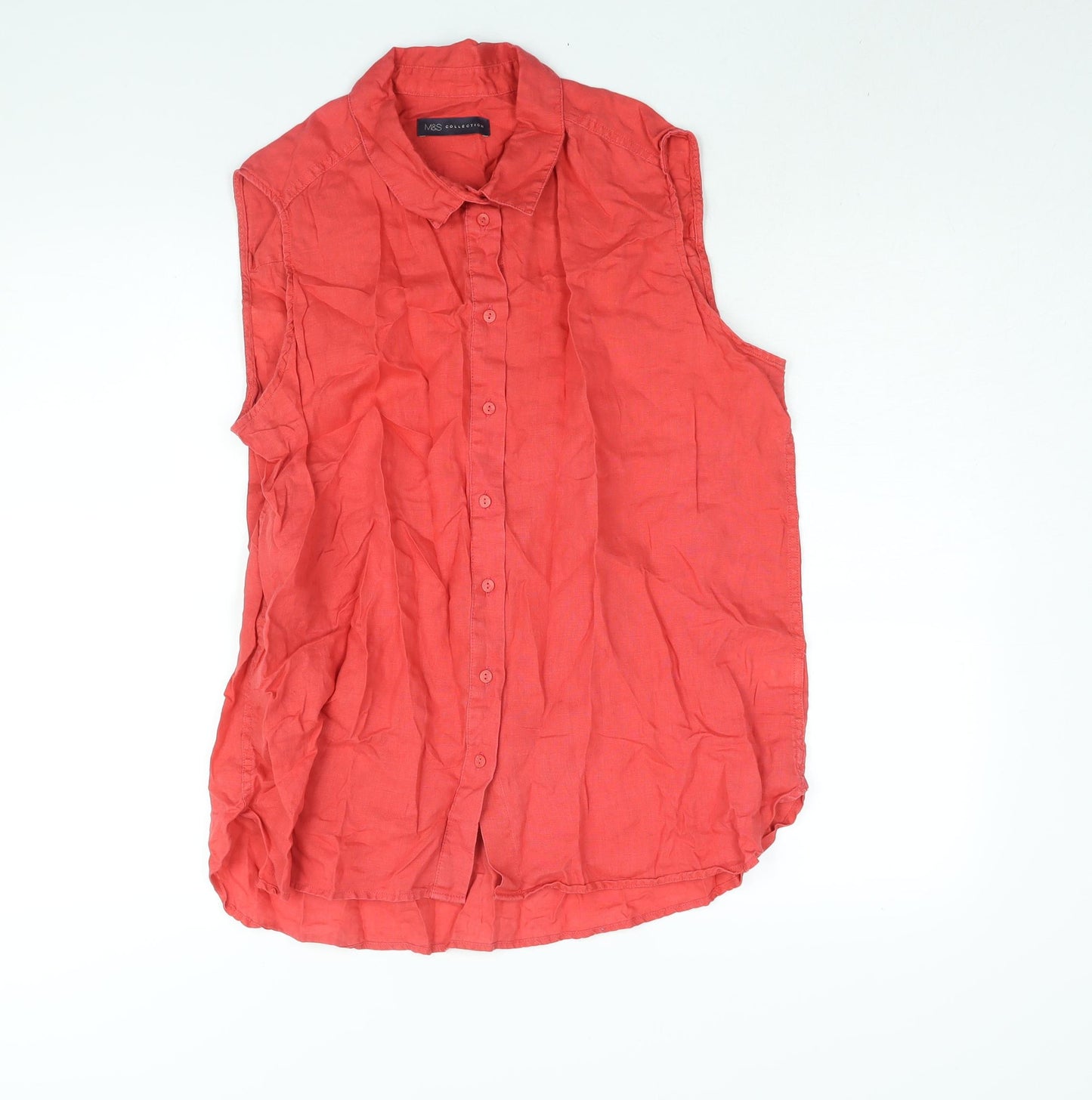 Marks and Spencer Womens Pink Linen Basic Button-Up Size 16 Collared