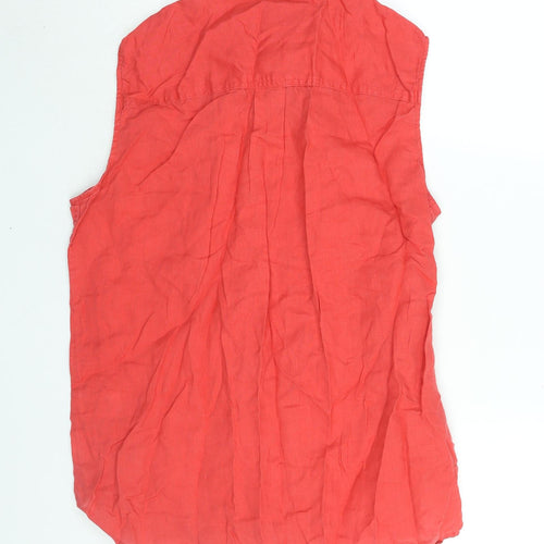 Marks and Spencer Womens Pink Linen Basic Button-Up Size 16 Collared