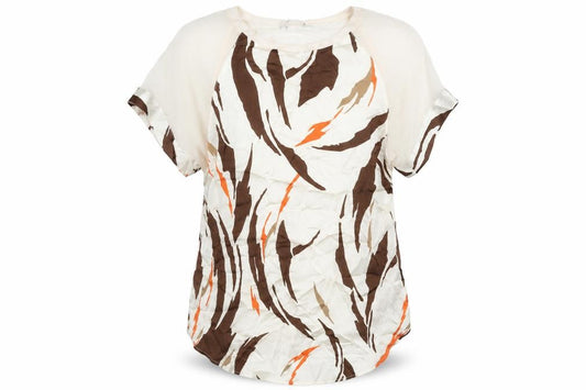Front view of Next women’s ivory polyester basic blouse, size UK 10, round neck - geometric print