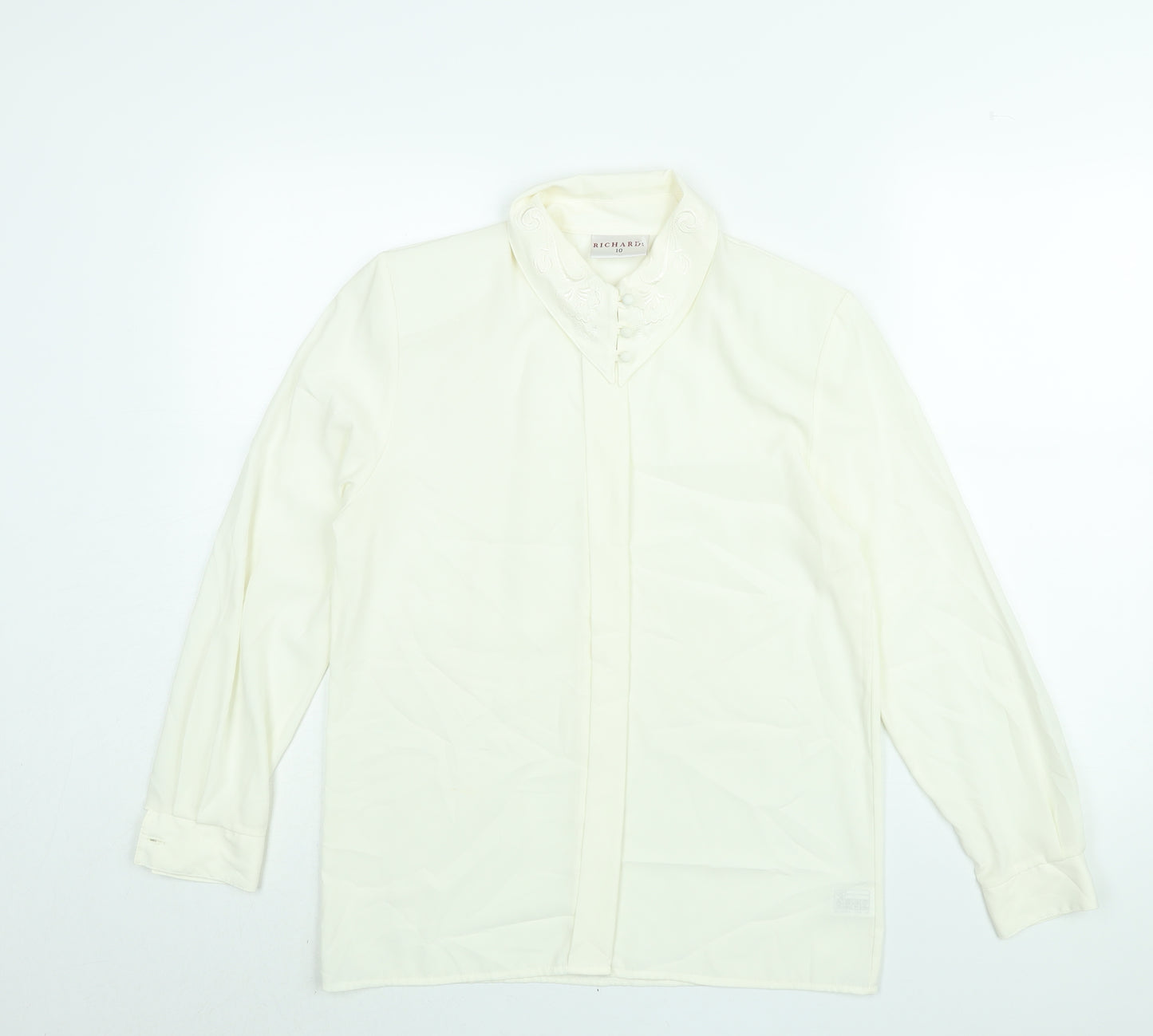 Richards Womens White Polyester Basic Button-Up Size 10 Collared