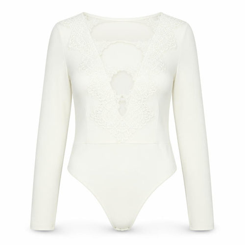 Edge Street Womens White Polyester Bodysuit One-Piece Size 10 Snap - Lace Cut Out