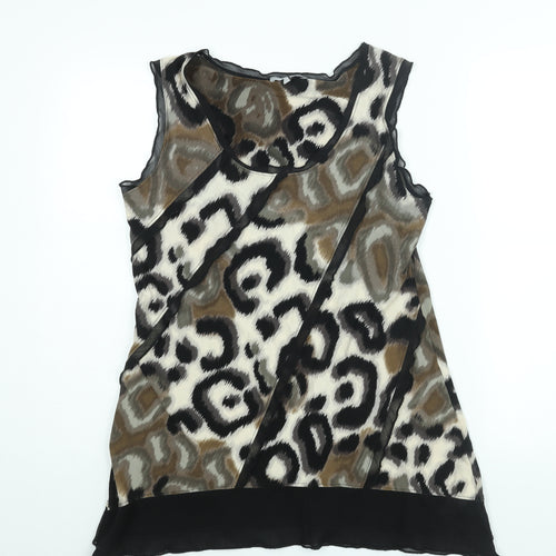 Per Una Womens Brown Geometric Polyester Camisole Blouse Size 12 Scoop Neck - Frill