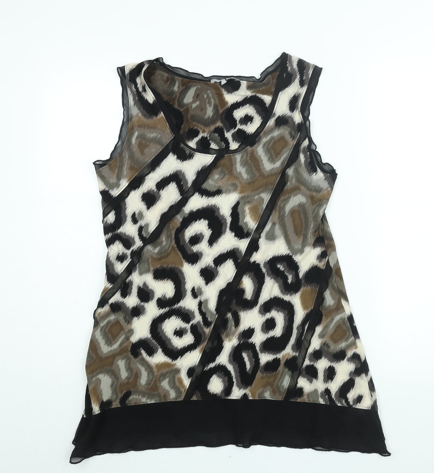 Per Una Womens Brown Geometric Polyester Camisole Blouse Size 12 Scoop Neck - Frill