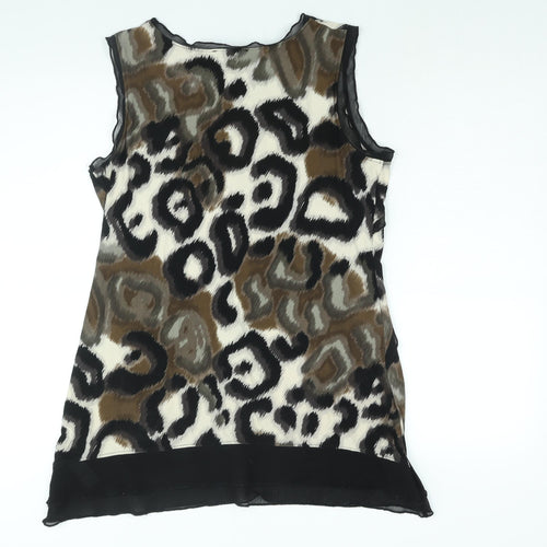 Per Una Womens Brown Geometric Polyester Camisole Blouse Size 12 Scoop Neck - Frill