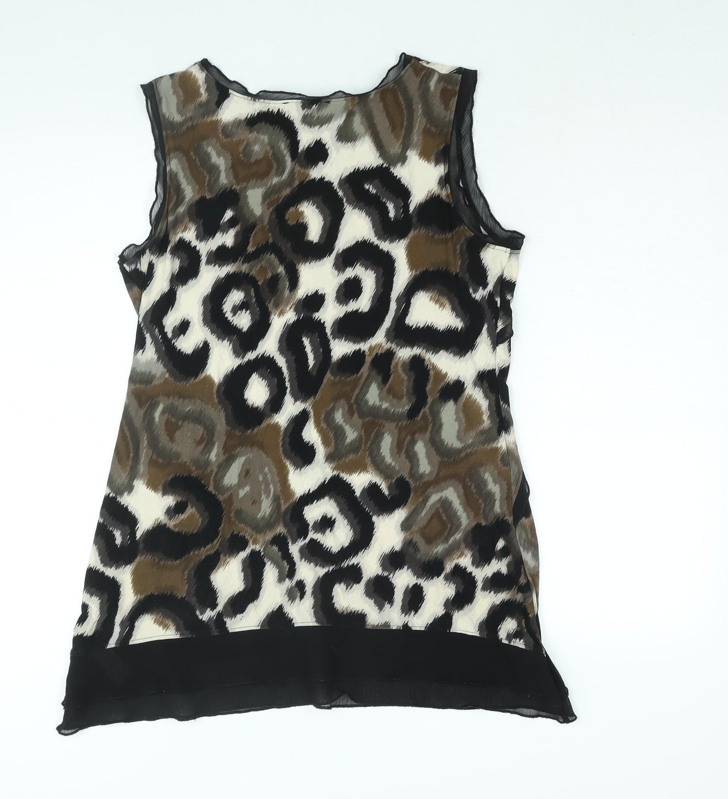 Per Una Womens Brown Geometric Polyester Camisole Blouse Size 12 Scoop Neck - Frill