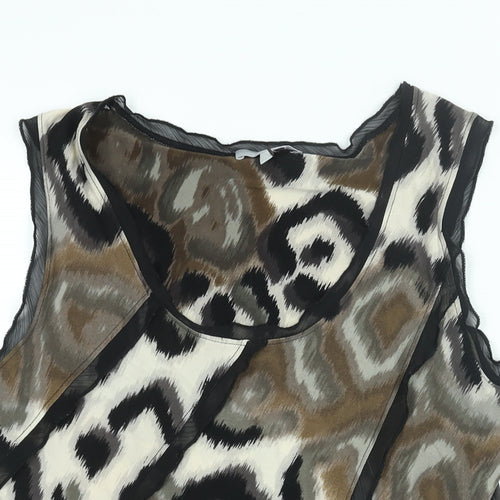 Per Una Womens Brown Geometric Polyester Camisole Blouse Size 12 Scoop Neck - Frill