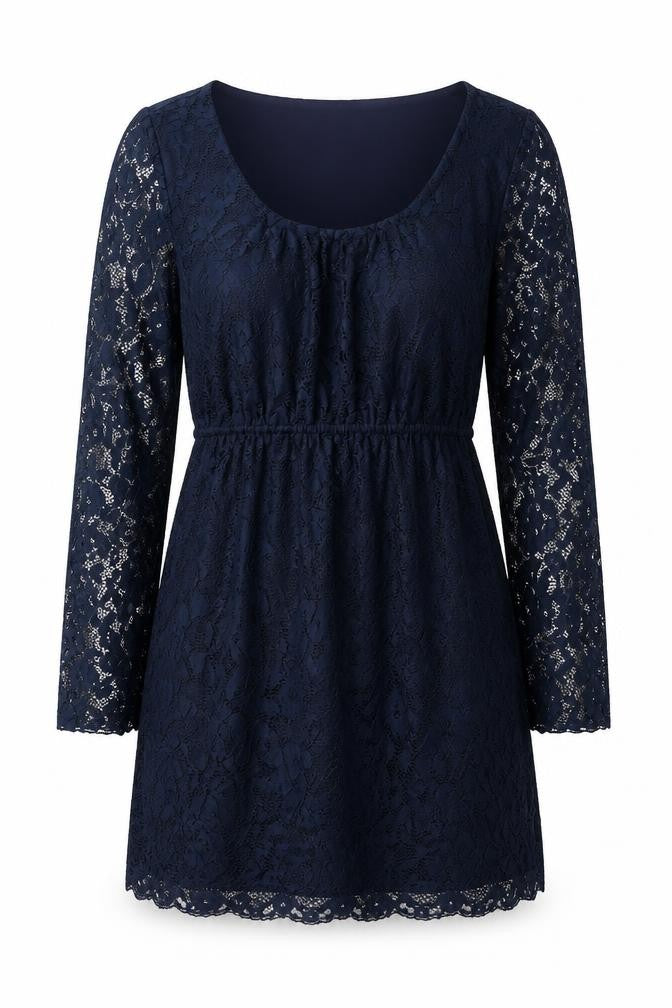 Front view of Body Flirt women’s blue polyester shift, size M, scoop neck pullover
