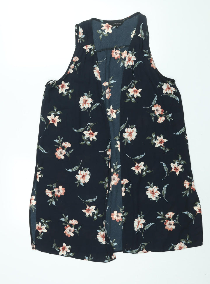 New Look Womens Black Floral Jacket Waistcoat Size 10
