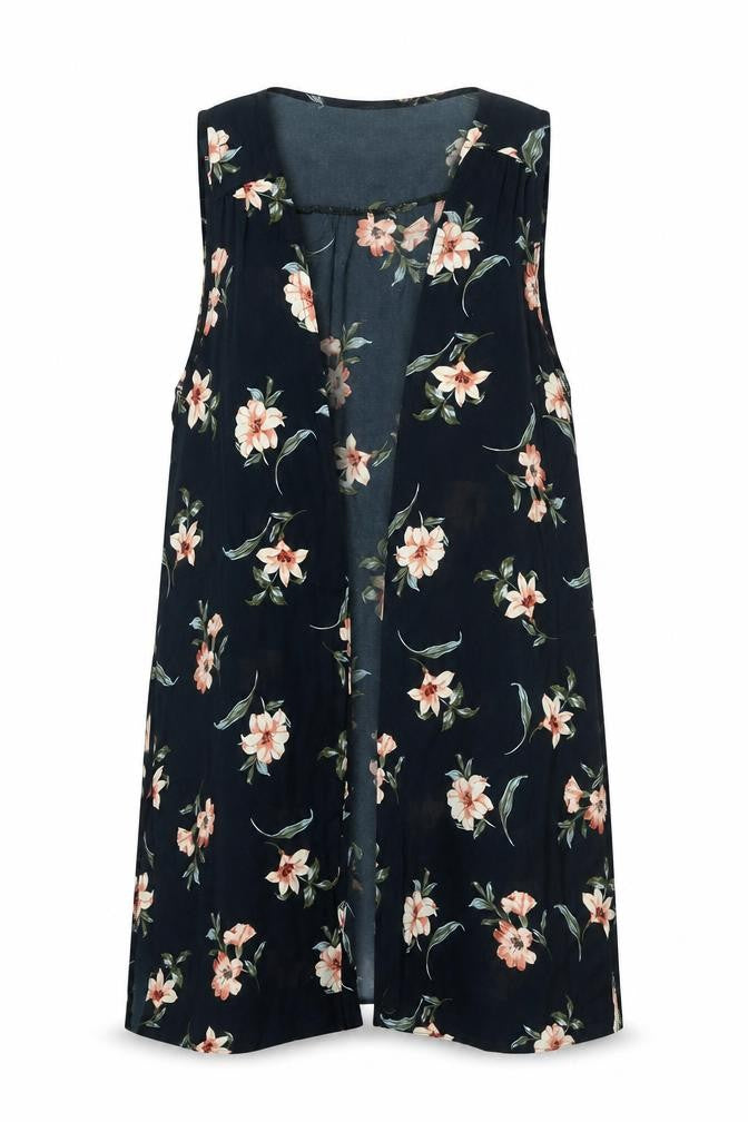 New Look Womens Black Floral Jacket Waistcoat Size 10