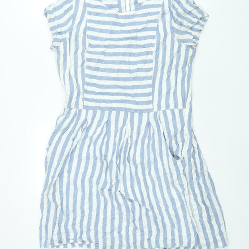 Brakeburn Womens Blue Striped Viscose Sheath Size 12 Round Neck Zip