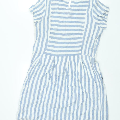 Brakeburn Womens Blue Striped Viscose Sheath Size 12 Round Neck Zip