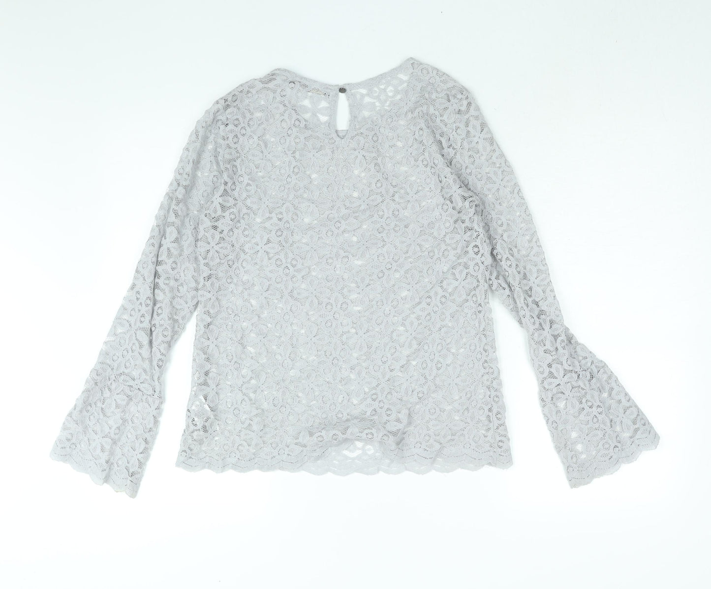 Marks and Spencer Womens Grey Cotton Basic Blouse Size 10 Round Neck