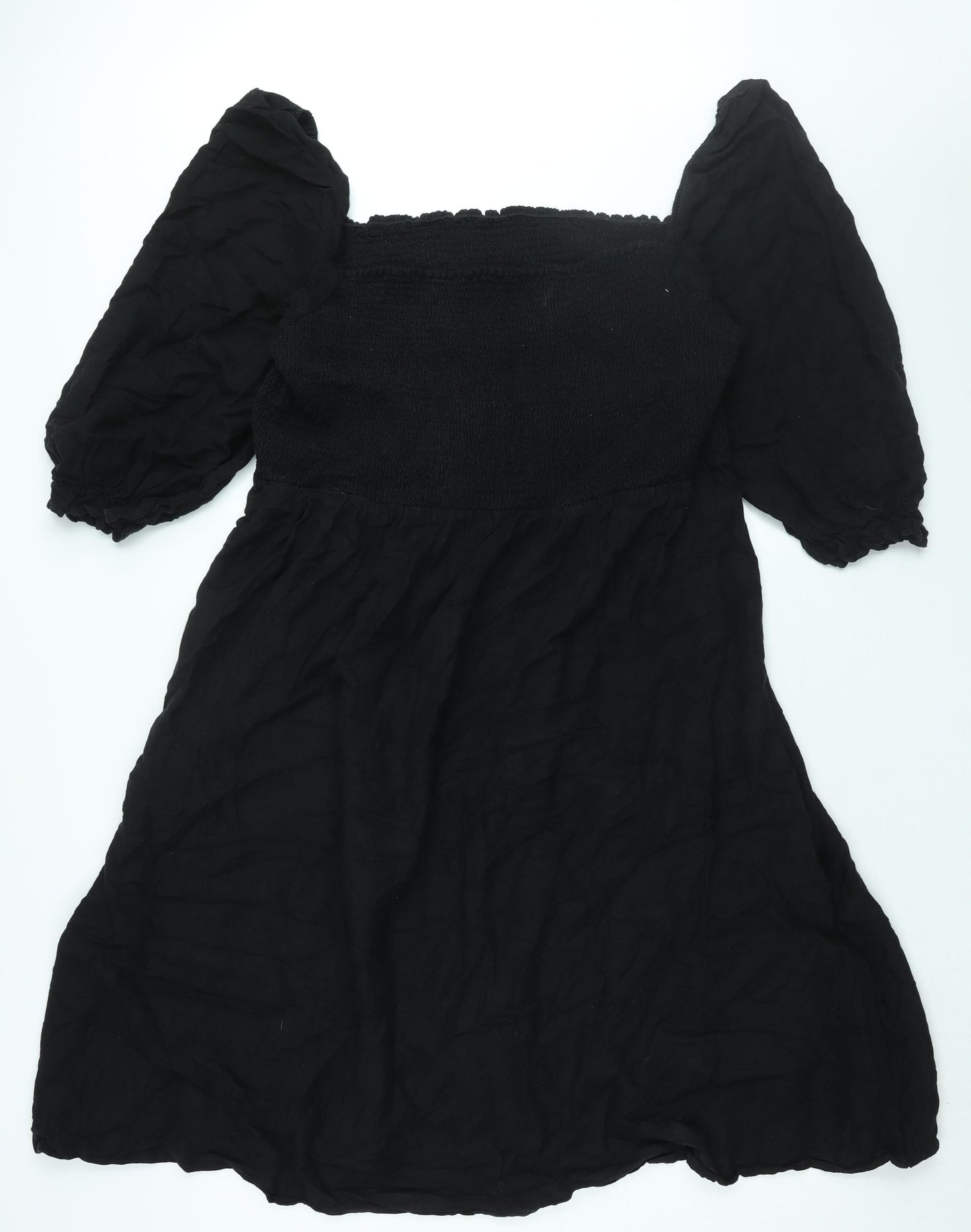 New Look Womens Black Cotton A-Line Size 26 Square Neck Pullover - Rouched Bodice