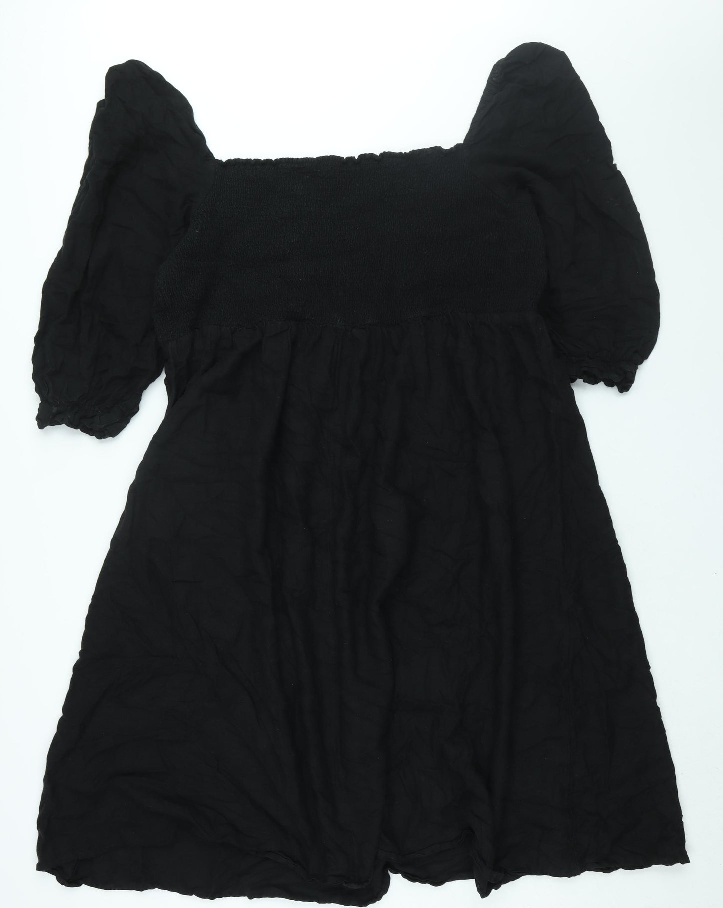 New Look Womens Black Cotton A-Line Size 26 Square Neck Pullover - Rouched Bodice