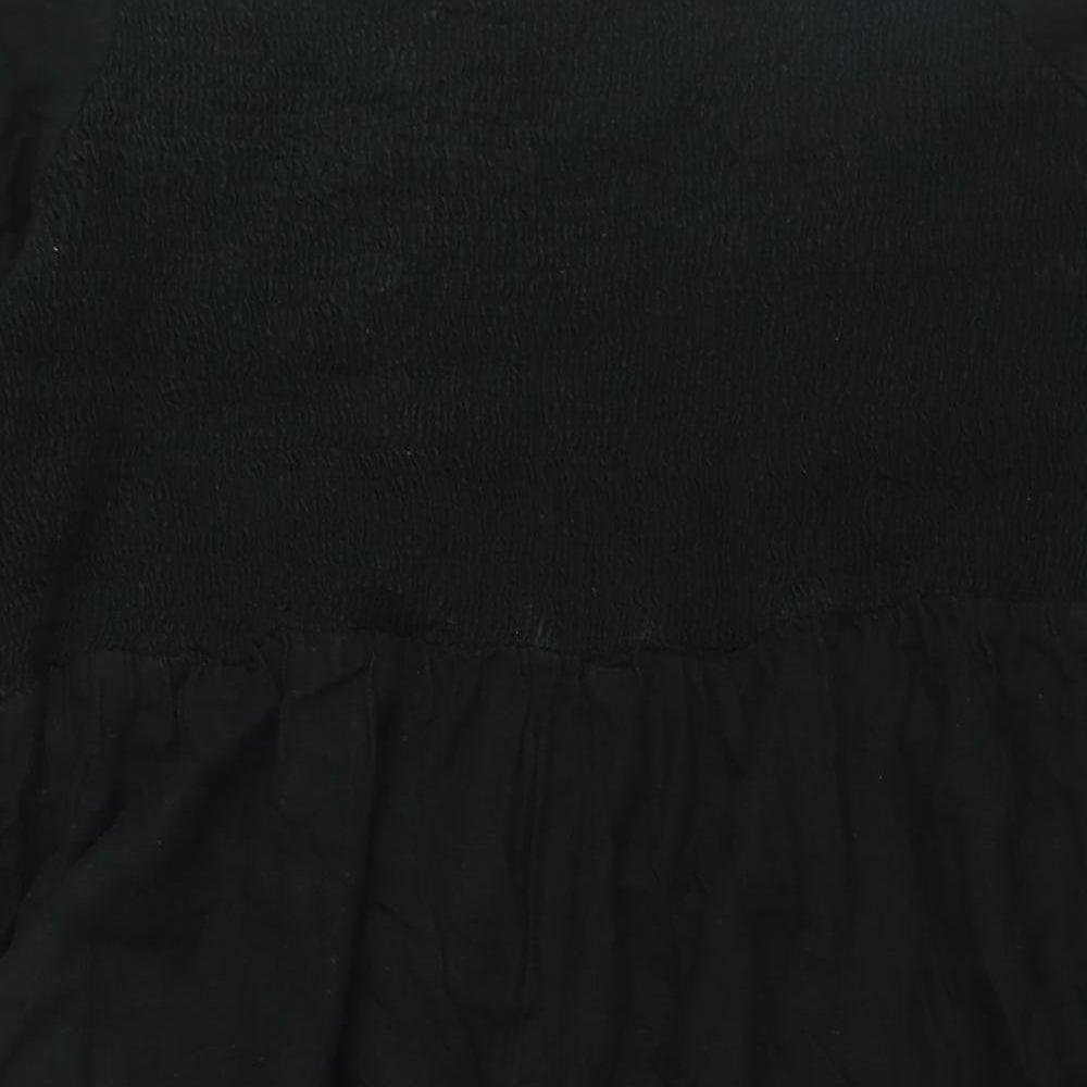 New Look Womens Black Cotton A-Line Size 26 Square Neck Pullover - Rouched Bodice