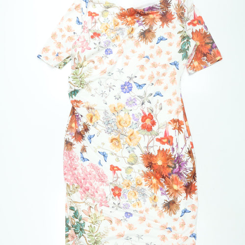 Per Una Womens Multicoloured Floral Polyester Shift Size 14 Cowl Neck Pullover