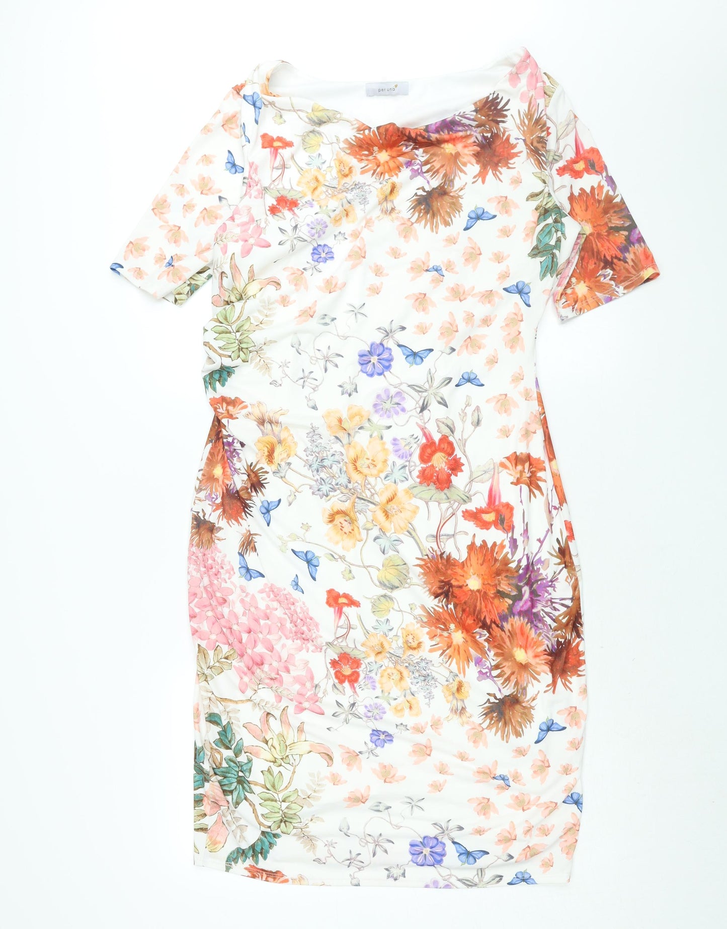 Per Una Womens Multicoloured Floral Polyester Shift Size 14 Cowl Neck Pullover