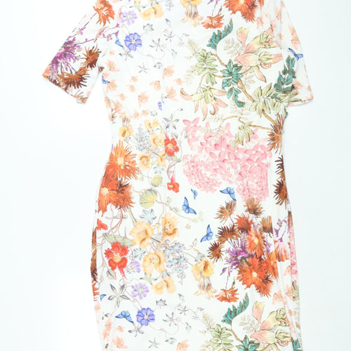 Per Una Womens Multicoloured Floral Polyester Shift Size 14 Cowl Neck Pullover