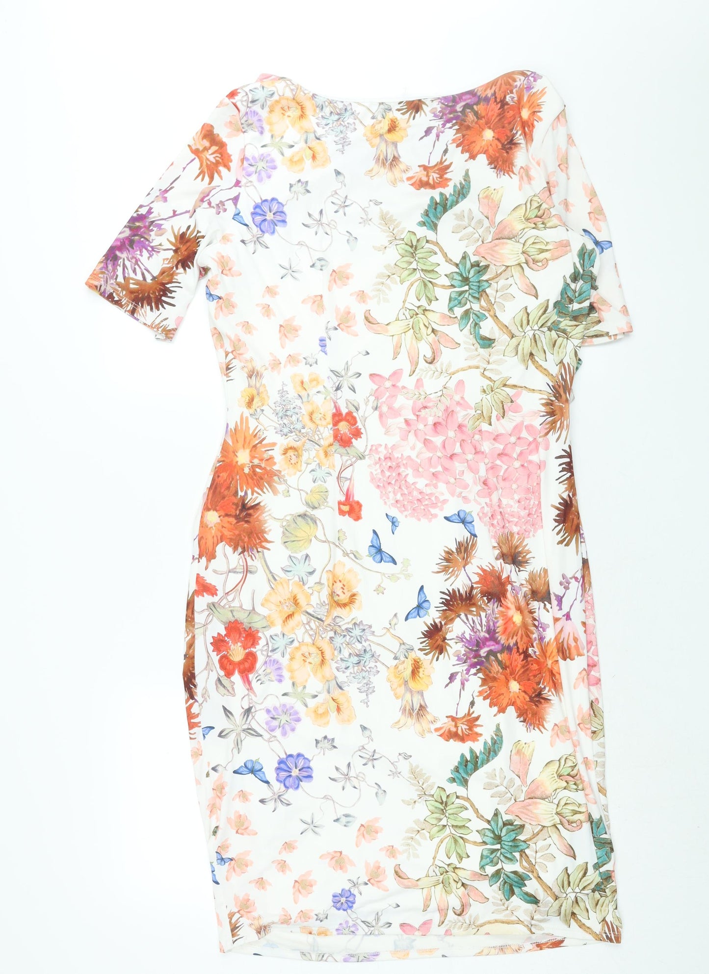 Per Una Womens Multicoloured Floral Polyester Shift Size 14 Cowl Neck Pullover