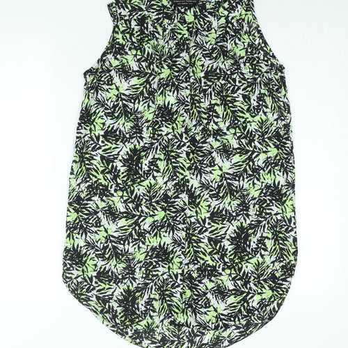 Dorothy Perkins Womens Green Geometric Polyester Basic Button-Up Size 10 Collared - Leaf Print