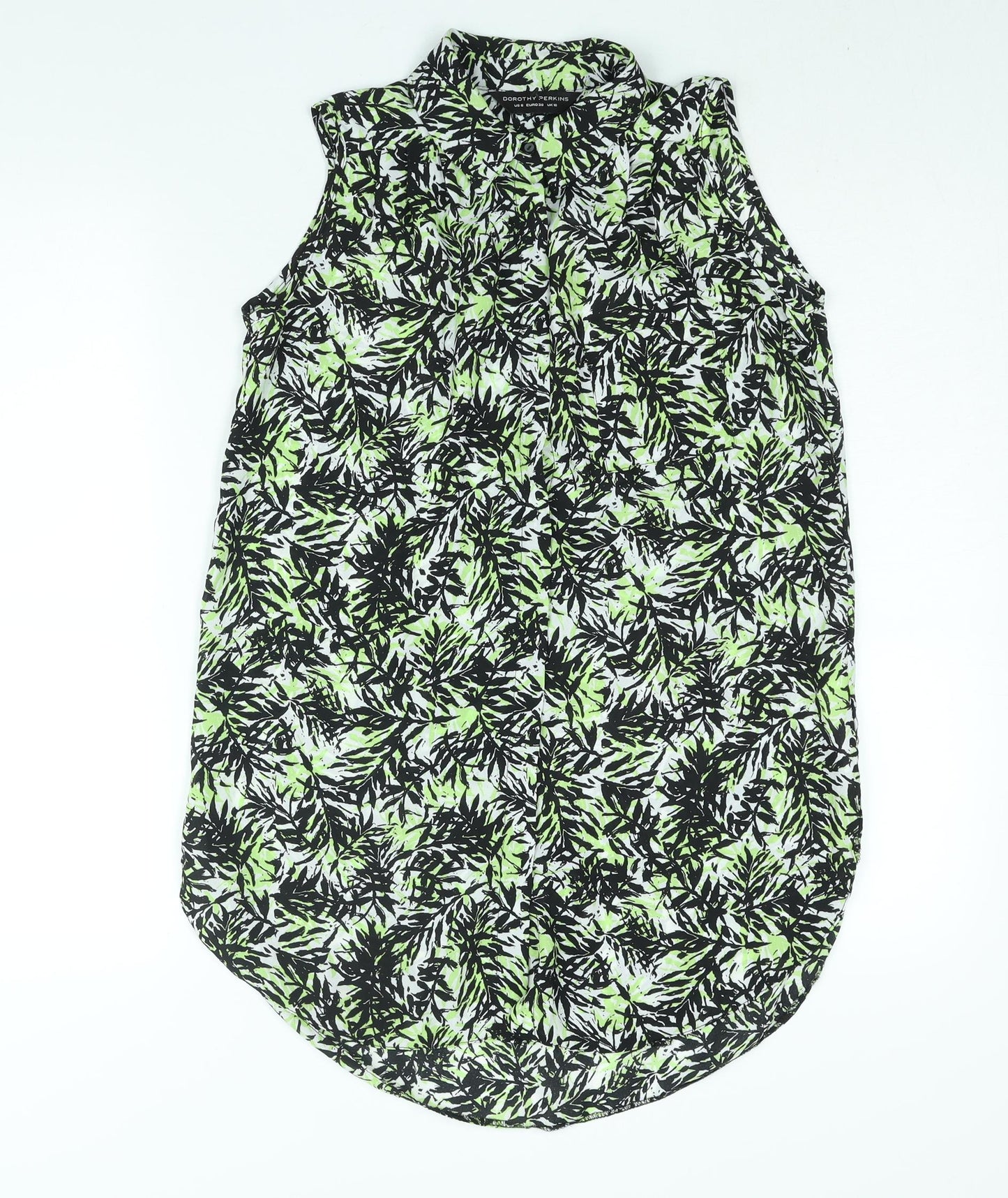Dorothy Perkins Womens Green Geometric Polyester Basic Button-Up Size 10 Collared - Leaf Print
