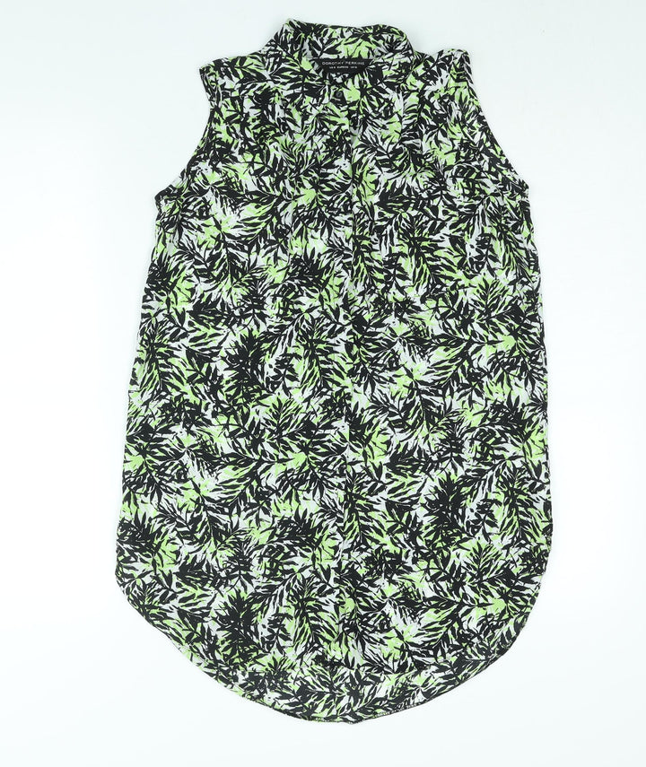 Dorothy Perkins Womens Green Geometric Polyester Basic Button-Up Size 10 Collared - Leaf Print