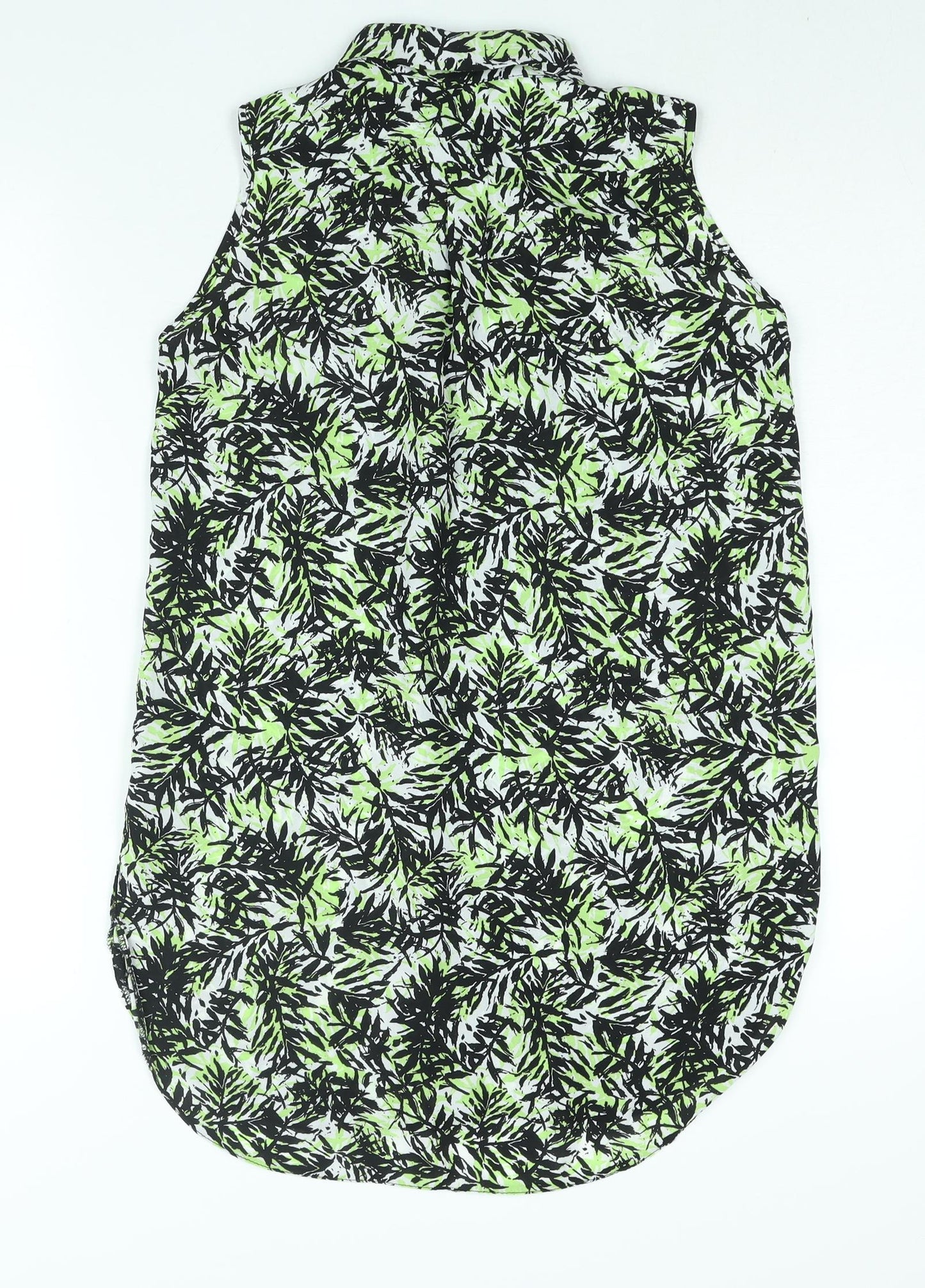 Dorothy Perkins Womens Green Geometric Polyester Basic Button-Up Size 10 Collared - Leaf Print