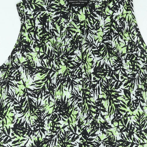 Dorothy Perkins Womens Green Geometric Polyester Basic Button-Up Size 10 Collared - Leaf Print