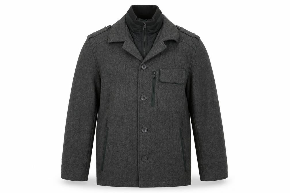 Front view of Autograph men’s grey jacket, size L, zip