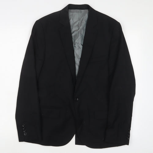 Topman Mens Black Polyester Jacket Suit Jacket Size 40 Regular