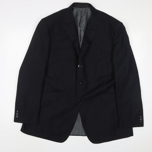 Marks and Spencer Mens Black Striped Polyester Jacket Suit Jacket Size 44 Regular