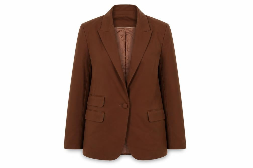 Front view of Topshop women’s brown jacket blazer, size UK 6, button