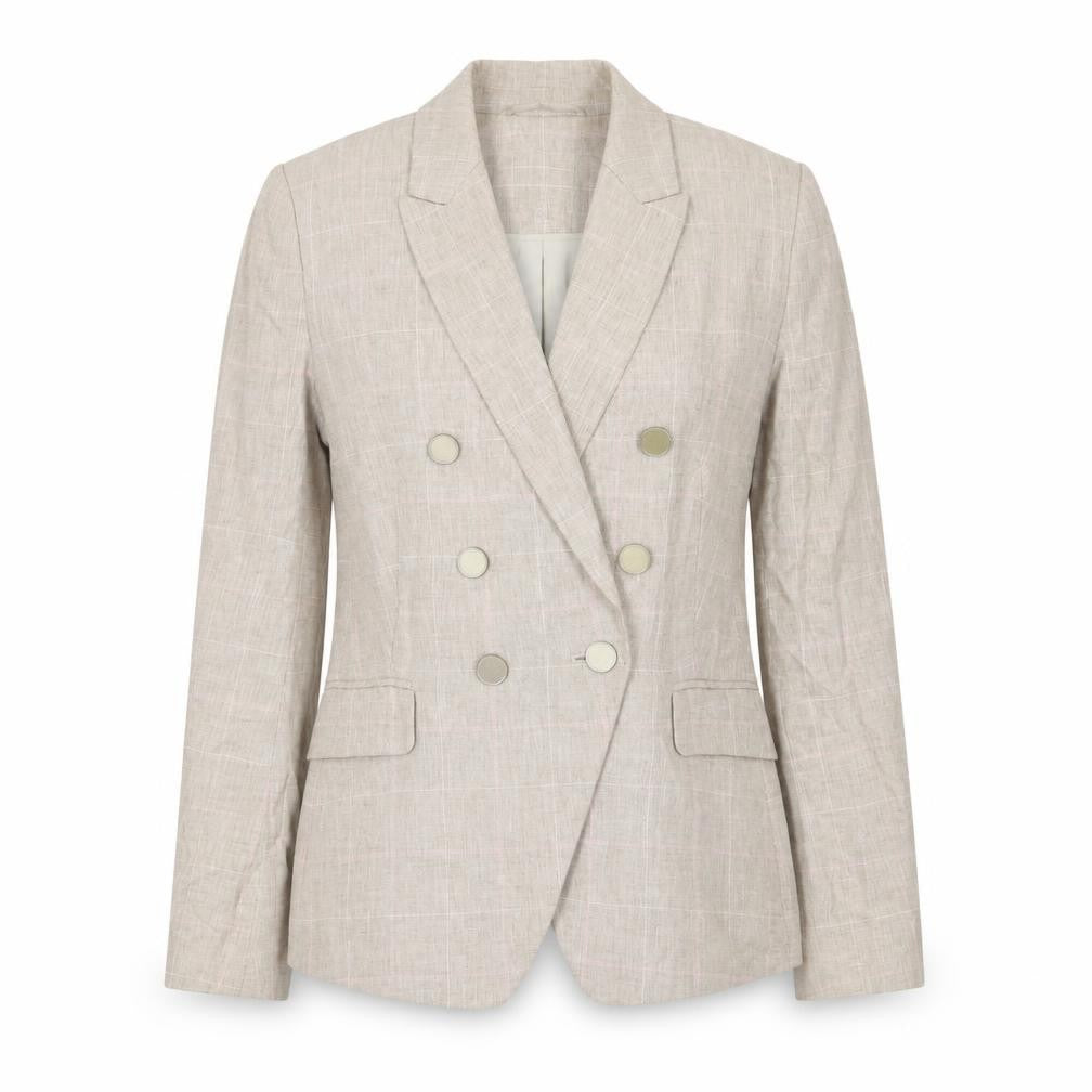 Front view of Marks & Spencer women’s beige jacket blazer, size UK 6, button
