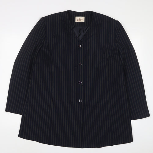ELVI Womens Blue Striped Jacket Blazer Size 20 Button