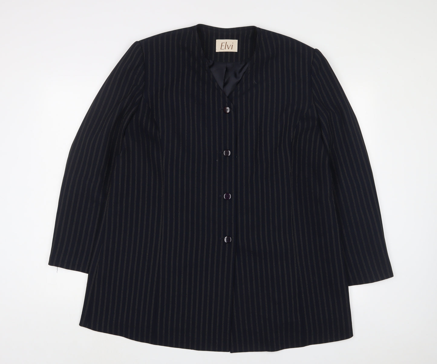 ELVI Womens Blue Striped Jacket Blazer Size 20 Button