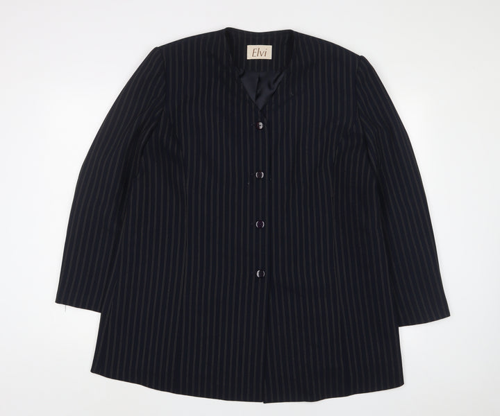 ELVI Womens Blue Striped Jacket Blazer Size 20 Button