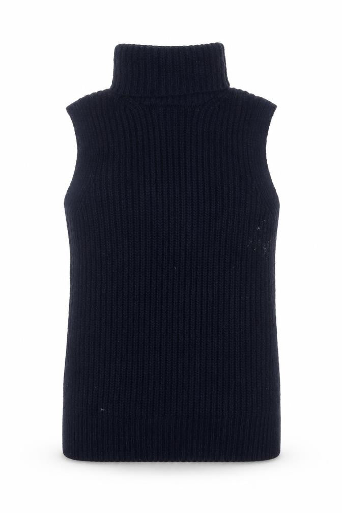 Front view of Marks & Spencer women’s blue roll neck polyester jumper, size XS