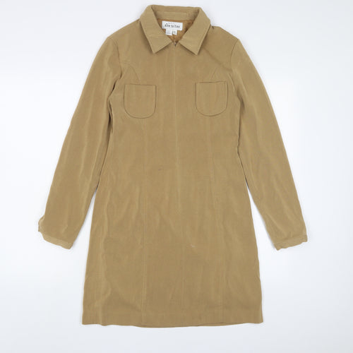 NinetoFive Womens Brown Polyester A-Line Size 8 Collared Zip