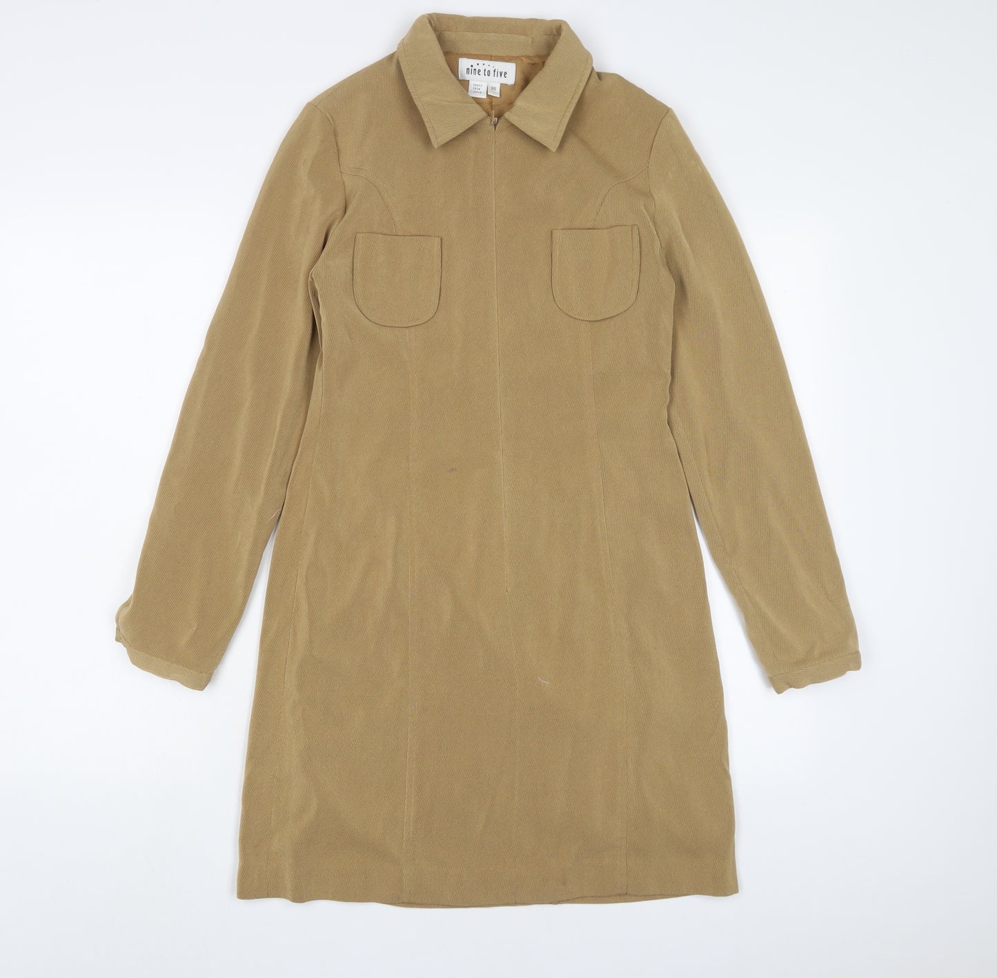 NinetoFive Womens Brown Polyester A-Line Size 8 Collared Zip