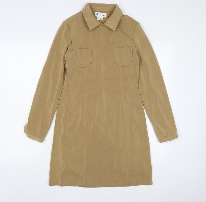 NinetoFive Womens Brown Polyester A-Line Size 8 Collared Zip