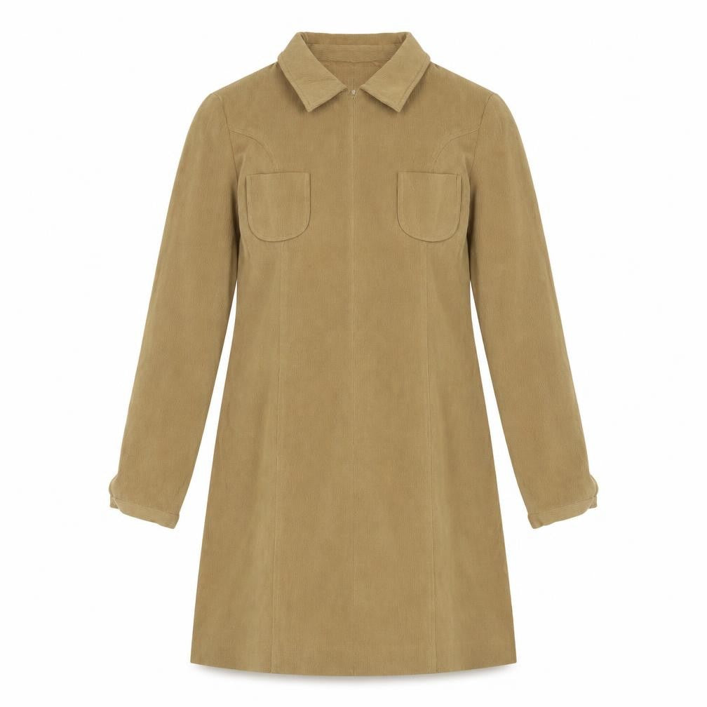 Front view of NinetoFive women’s brown polyester a-line, size UK 8, collared zip