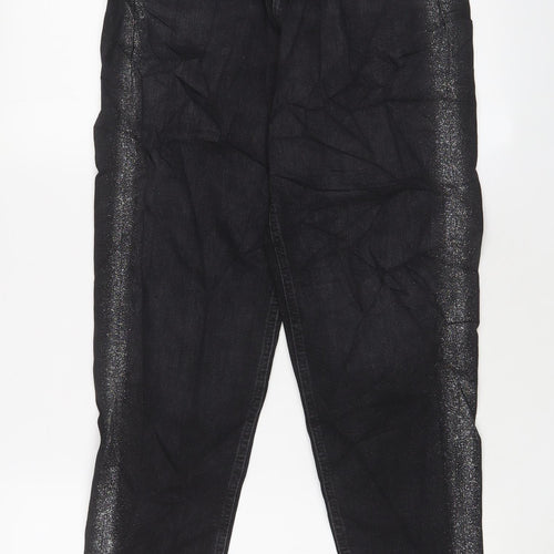 Marks and Spencer Womens Black Cotton Mom Jeans Size 8 L26 in Regular Zip - Glitter