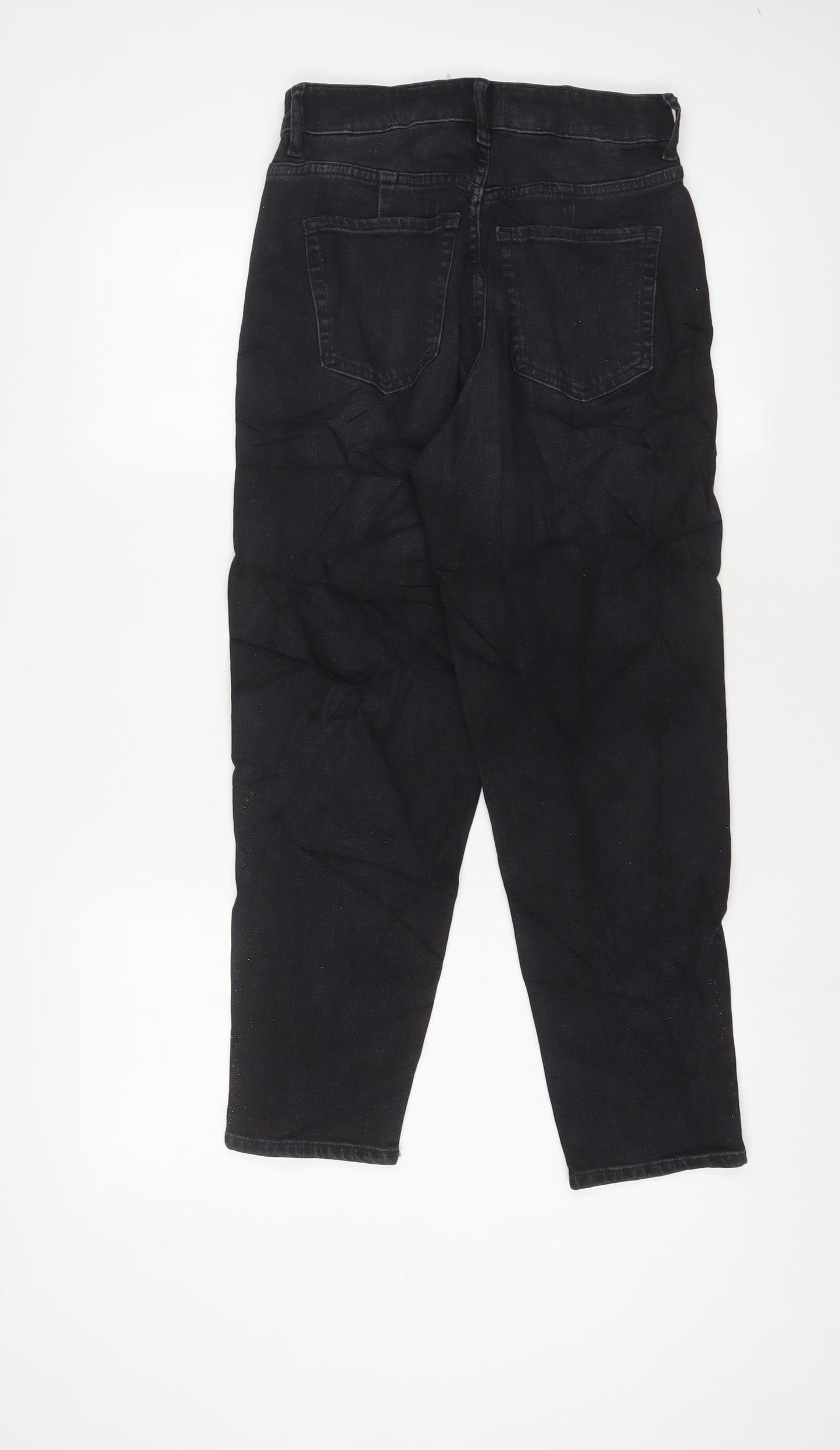 Marks and Spencer Womens Black Cotton Mom Jeans Size 8 L26 in Regular Zip - Glitter
