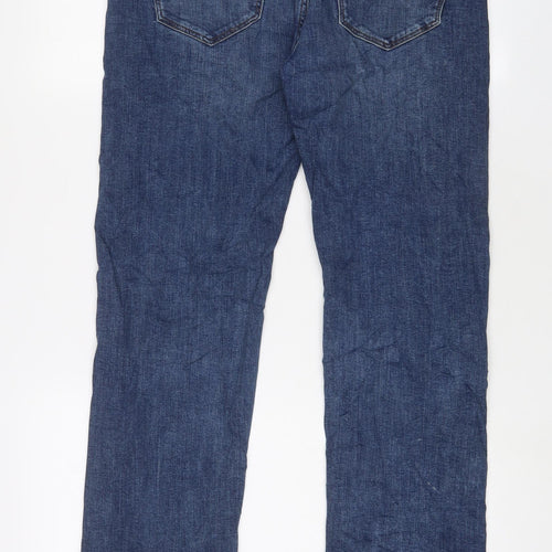 Marks and Spencer Mens Blue Cotton Straight Jeans Size 32 in L29 in Regular Zip - Short Leg